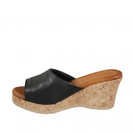 Mule pour femmes avec élastique en cuir noir et talon compensé en liège 7 - Pointures disponibles:  32, 33, 34, 35 2