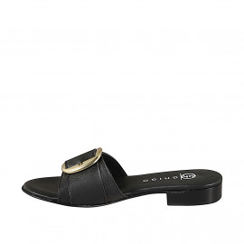 Mule pour femmes avec boucle d'or en cuir noir talon 2 - Pointures disponibles:  33, 34, 35, 42, 43, 44, 46 2