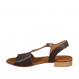 Sandalo da donna con fascia diagonale in pelle testa di moro tacco 2 - Misure disponibili: 32, 33, 34, 35, 42, 43, 44, 45, 46 2