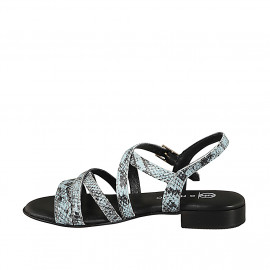Sandalo con listini incrociati da donna in pelle stampata turchese, tacco 2 - Misure disponibili: 32, 33, 34, 35, 42, 43, 44, 45, 46 2