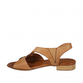 Sandalo da donna con elastico e fascia diagonale  in pelle cuoio, giallo, arancio e verde con tacco 2 - Misure disponibili: 32, 33, 34, 42, 43, 44, 45, 46 2