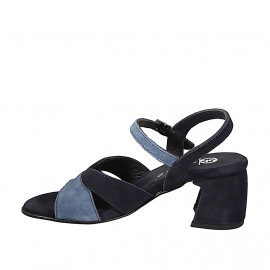 Sandalo da donna con cinturino in camoscio blu e avio tacco 6 - Misure disponibili: 32, 33, 34, 35, 42, 43, 44, 45, 46 2