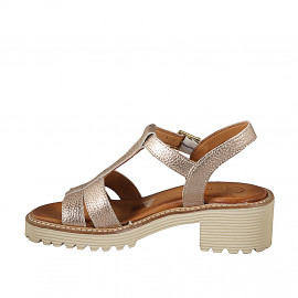 Sandales de sport pour femmes avec courroie en cuir lamé platine, talon à semelle crantée 4 - Pointures disponibles:  32, 33, 34, 35, 42, 43, 44, 45, 46 2