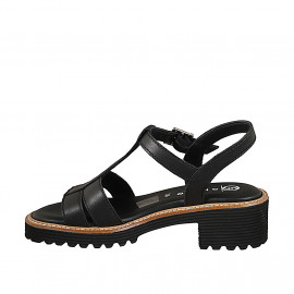 Sandales de sport pour femmes avec courroie en cuir noir, talon à semelle crantée 4 - Pointures disponibles:  32, 33, 34, 35, 42, 43, 44, 45 2