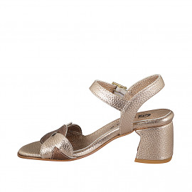 Sandales pour femmes avec courroie à la cheville en cuir lamé platine et bronze, talon 6 - Pointures disponibles:  32, 33, 34, 35, 42, 43, 44, 45, 46 2