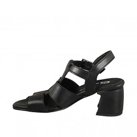 Sandalo da donna accollato in pelle nera con tacco 6 - Misure disponibili: 32, 33, 34, 35, 42, 43, 44, 45, 46 2