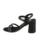 Sandalo da donna con cinturino in pelle nera e listini di strass acciaio con tacco 7 - Misure disponibili: 32, 33, 34, 35, 43, 44, 46