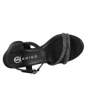 Sandalo da donna con cinturino in pelle nera e listini di strass acciaio con tacco 7 - Misure disponibili: 32, 33, 34, 35, 43, 44, 46