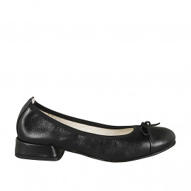 Ballerina da donna a punta tonda con puntale e fiocco in pelle nera tacco 2 - Misure disponibili: 32, 33, 35, 42, 43, 44, 45