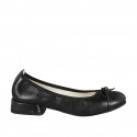 Ballerina da donna a punta tonda con puntale e fiocco in pelle nera tacco 2 - Misure disponibili: 32, 33, 35, 42, 43, 44, 45