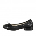 Ballerina da donna a punta tonda con puntale e fiocco in pelle nera tacco 2 - Misure disponibili: 32, 33, 35, 42, 43, 44, 45