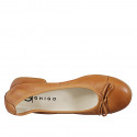 Ballerina da donna a punta tonda con puntale e fiocco in pelle cuoio tacco 2 - Misure disponibili: 32, 33, 34, 35, 42, 43, 44, 46