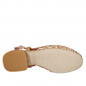 Slingback da donna a punta tonda in pelle cuoio e raffia multicolore con motivi a zig-zag verticali,  tacco 2 - Misure disponibili: 34, 44, 46