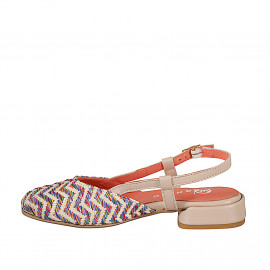 Slingback da donna a punta tonda in pelle nude e raffia multicolore con tacco 2 - Misure disponibili: 33, 34, 35, 42, 43, 44, 45, 46 2