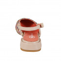 Slingback pour femmes avec bout arrondi en cuir nue et  tissu raphia multicolore, talon 2 - Pointures disponibles:  33, 34, 35, 42, 43, 44, 45, 46