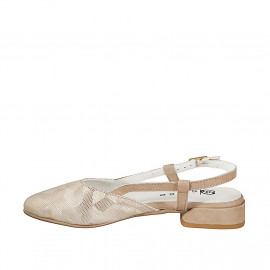 Slingback a punta da donna in camoscio taupe e camoscio beige con stampa platino tacco 2 - Misure disponibili: 32, 33, 34, 42, 43, 44, 45, 46 2
