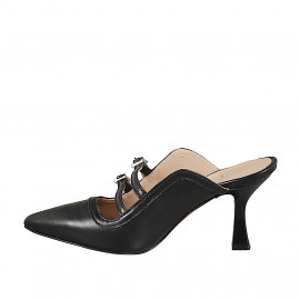Mules à bout pointu pour femmes avec doubles courroies en cuir noir et talon 7 - Pointures disponibles:  32, 33, 34, 42, 43, 44, 45 2