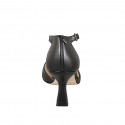 Chaussure ouverte à bout pointu avec courroie en T pour femmes en cuir noir et daim tacheté et talon 7 - Pointures disponibles:  31, 32, 33, 34, 42, 43, 44, 45