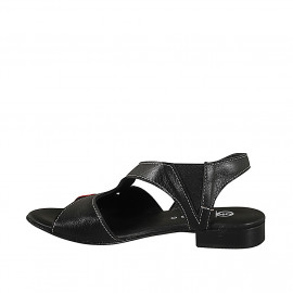 Sandales pour femmes avec élastique et sangle diagonale en cuir noir, blanc et rouge avec talon 2 - Pointures disponibles:  32, 33, 34, 35, 42, 43, 44, 45, 46 2
