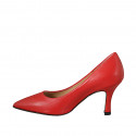 Decolté a punta da donna con plantare in memory foam in pelle rosso tacco 7 - Misure disponibili: 32, 33, 34, 35, 42, 43, 44, 45