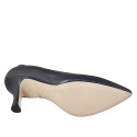 Décolleté a punta da donna con plantare in memory foam in pelle blu tacco 7 - Misure disponibili: 33, 34, 42, 43, 44, 45