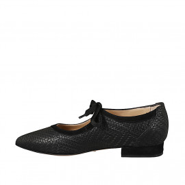 Woman's pointy ballerina flat with laces in black braided leather and edges in black suede with heel 2 - Available sizes:  32, 33, 34, 35, 42, 43, 44, 45 2