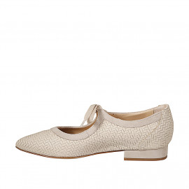 Woman's pointy ballerina flat with laces in ivory braided leather and edges in beige suede with heel 2 - Available sizes:  32, 33, 34, 35, 42, 43, 44, 45 2