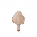 Décolleté a punta da donna con suola in memory foam in camoscio taupe e tacco 5 - Misure disponibili: 32, 33, 34, 35, 42, 43, 44, 45