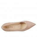 Décolleté a punta da donna con suola in memory foam in camoscio taupe e tacco 5 - Misure disponibili: 32, 33, 34, 35, 42, 43, 44, 45