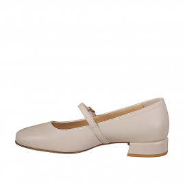 Woman's Mary Jane ballerina with squared toe in nude leather with heel 3 - Available sizes:  32, 33, 34, 35, 42, 43, 44, 45 2