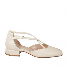 Ouvert chaussures pour femmes à bout carré et croisée courroie en cuir ivoire talon 3 - Pointures disponibles:  32, 33, 34, 35, 42, 43, 44, 45