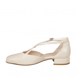 Ouvert chaussures pour femmes à bout carré et croisée courroie en cuir ivoire talon 3 - Pointures disponibles:  32, 33, 34, 35, 42, 43, 44, 45 2