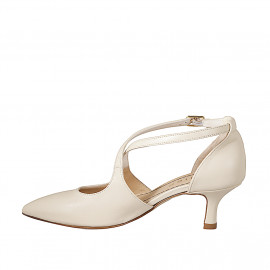 Décolleté da donna a punta sfilata con cinturini incrociati in pelle avorio e tacco 5 - Misure disponibili: 32, 33, 34, 35, 42, 43, 44, 45 2