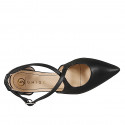 Décolleté da donna a punta sfilata con cinturini incrociati in pelle nero e tacco 5 - Misure disponibili: 32, 33, 34, 35, 42, 43, 44, 45