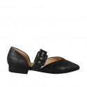 Zapato abierto a punta para mujer con hebilla en piel imprimida de color negro con tacón 2 - Tallas disponibles:  32, 33, 34, 35, 42, 43, 44, 45