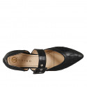 Zapato abierto a punta para mujer con hebilla en piel imprimida de color negro con tacón 2 - Tallas disponibles:  32, 33, 34, 35, 42, 43, 44, 45