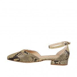 Zapato abierto a punta para mujer con cinturón al tobillo en piel imprimida color beis y tacón 2 - Tallas disponibles:  32, 33, 34, 35, 42, 43, 44, 45 2