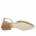 Woman's pointy open shoe with ankle strap in beige printed leather with heel 2 - Available sizes:  32, 33, 34, 35, 42, 43, 44, 45