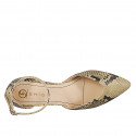 Zapato abierto a punta para mujer con cinturón al tobillo en piel imprimida color beis y tacón 2 - Tallas disponibles:  32, 33, 34, 35, 42, 43, 44, 45