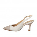 Slingback da donna a punta in pelle avorio, puntale e tacco in pelle nude con tacco 7 - Misure disponibili: 32, 33, 34, 35, 42, 43, 44, 45