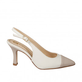 Slingback a punta para mujer en piel color marfil y con puntera y tacón en piel nude con tacon 7 - Tallas disponibles:  32, 33, 34, 35, 42, 43, 44, 45