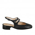Slingback à bout droit pour femmes style Mary Jane avec double courroie en cuir noir et talon 3 - Pointures disponibles:  32, 33, 34, 35, 42, 43, 44, 45