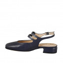 Slingback a punta squadrata da donna stile Mary Jane con doppio cinturini in pelle blu e tacco 3 - Misure disponibili: 32, 33, 34, 42, 43, 44, 45