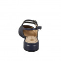 Woman's squared-tip Slingback in Mary Jane style with double straps in dark blue leather and heel 3 - Available sizes:  32, 33, 34, 42, 43, 44, 45
