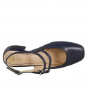 Woman's squared-tip Slingback in Mary Jane style with double straps in dark blue leather and heel 3 - Available sizes:  32, 33, 34, 42, 43, 44, 45