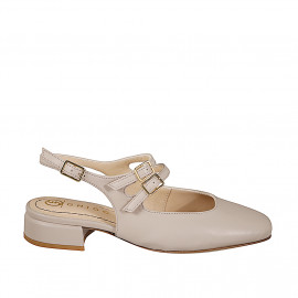 Slingback à bout droit pour femmes style Mary Jane avec double courroie en cuir nude et talon 3 - Pointures disponibles:  32, 33, 34, 35, 42, 43, 44, 45