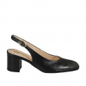 Woman's rounded tip slingback in plain black leather with heel 6 - Available sizes:  32, 33, 34, 35, 42, 43, 44, 45
