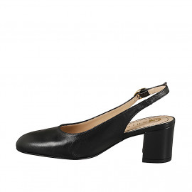 Slingback a punta tonda senza ornamenti da donna in pelle nera con tacco 6 - Misure disponibili: 32, 33, 34, 35, 42, 43, 44, 45 2