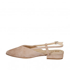 Slingback à bout pointu pour femmes en daim taupe sans ornements et talon 2 - Pointures disponibles:  32, 33, 34, 35, 42, 43, 44, 45 2