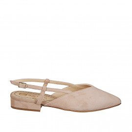 Slingback à bout pointu pour femmes en daim taupe sans ornements et talon 2 - Pointures disponibles:  32, 33, 34, 35, 42, 43, 44, 45
